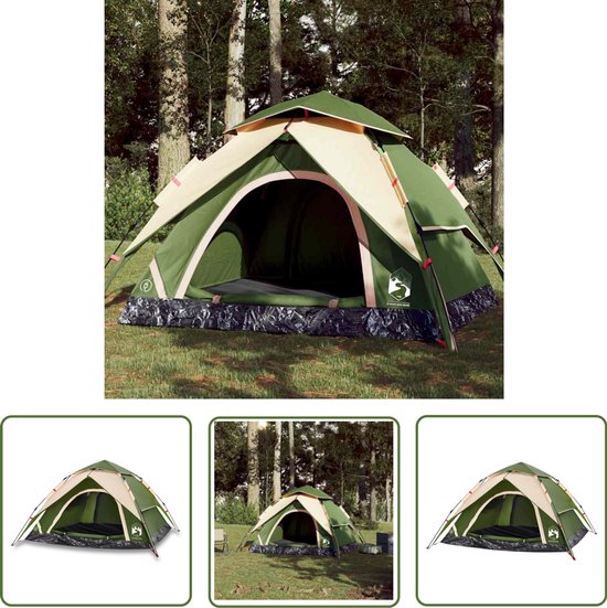 vidaXL Campingtent - Koepeltent - Koepeltent 4-persoons snelontgrendeling groen - Familietent - Groene Tent - Waterdichte Tent van Merkloos