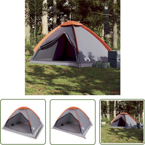 vidaXL Campingtent - Koepeltent - Koepeltent 4-persoons waterdicht grijs en oranje - Vier Persoons Tent - Tent Grijs - Waterdichte Tent van Merkloos