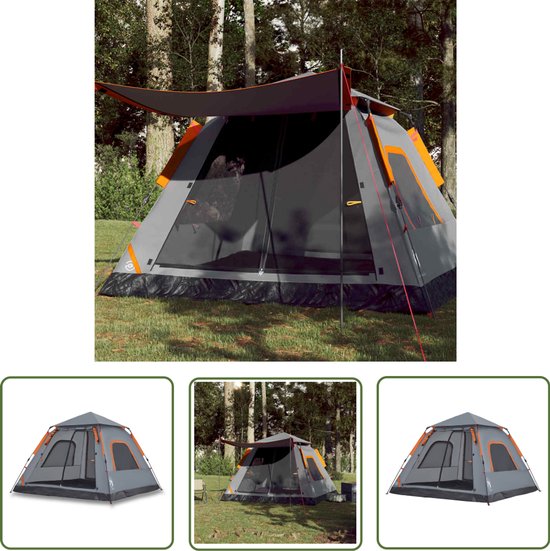 vidaXL Campingtent - Koepeltent - Koepeltent 5-persoons snelontgrendeling grijs en oranje - 5 Persoons Tent - Waterdicht Tent - Windbestendige Tent van Merkloos