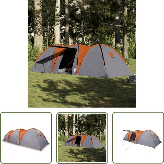 vidaXL Campingtent - Koepeltent - Koepeltent 8-persoons waterdicht grijs en oranje - Familietent - Tent 8 Persoons - Waterdicht Tent van Merkloos