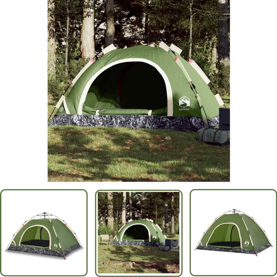 vidaXL Campingtent - Tent - Tent 4-persoons snelontgrendeling groen - Vier Persoons Tent - Groene Tent - Waterdichte Tent van VidaXL