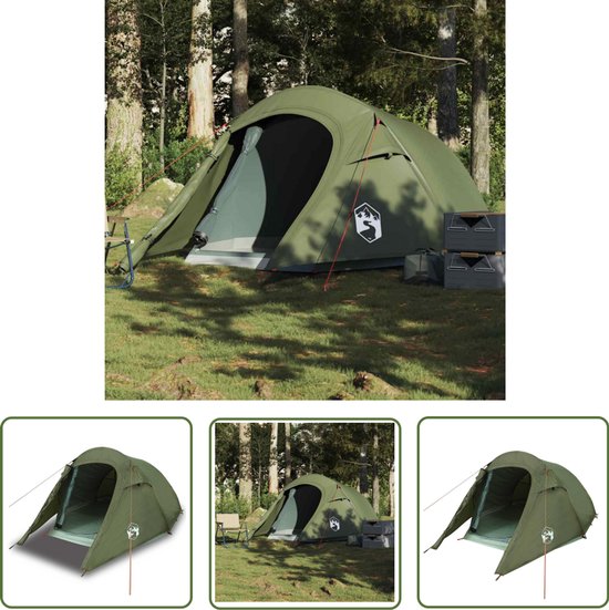 vidaXL Campingtent - Tunneltent - Tunneltent 2-persoons waterdicht olijfgroen - Tweepersoons Tent - Olijfgroot - Waterdicht van Merkloos