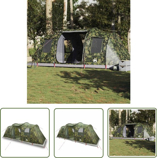 vidaXL Campingtent - Tunneltent - Tunneltent 4-persoons waterdicht camouflage - Vier Persoons Tent - Waterdichte Tent - Camouflage Tent van Merkloos