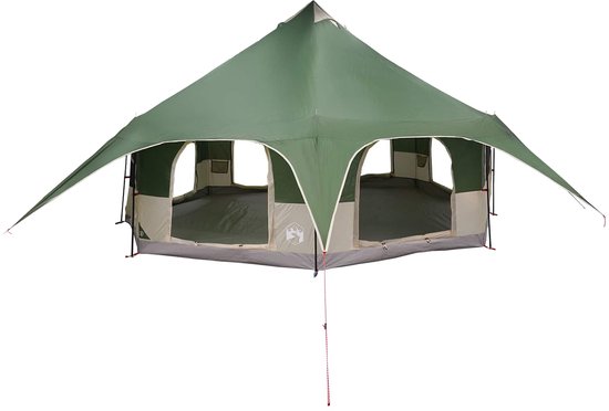 vidaXL - Familietent - 10-persoons - Groen - 185T - Polyester - met - PU - Coating