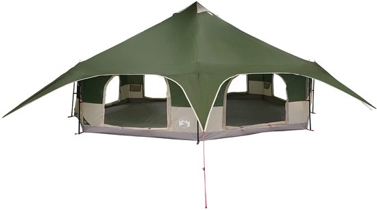 vidaXL - Familietent - 18-persoons - Groen - 185T - Polyester - met - PU - Coating
