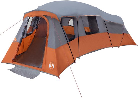 vidaXL - Familietent - 20-persoons - Grijs - en - Oranje - taft - Waterdicht