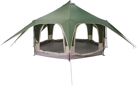 vidaXL - Familietent - 5-persoons - Groen - 185T - Polyester - met - PU - Coating