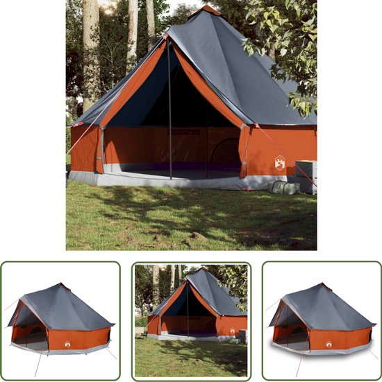 vidaXL Familietent - Gezinstent - Tipitent voor gezin 10-persoons waterdicht grijs en oranje - Tipi Tent - Kampeer Tent - Watersdichte Tent van Merkloos