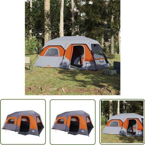 vidaXL Familietent - Kampeer Tent - Tent 9-persoons waterdicht snelontgrendeling grijs en oranje - 9 Persoons Tent - Grote Tent - Waterdicht Tent van Merkloos