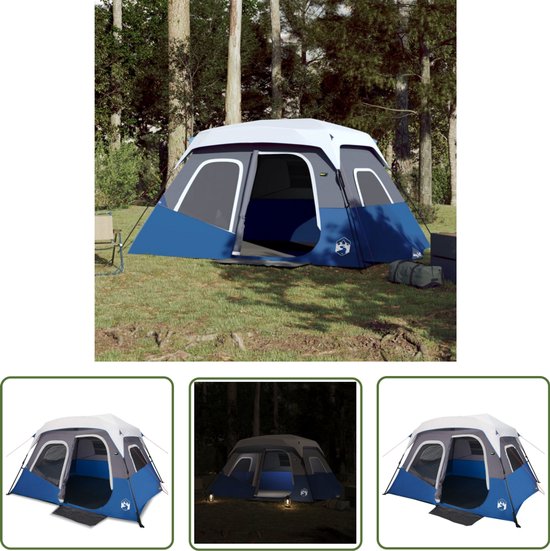 vidaXL Familietent - Kampeer Tent - Tent met LED 6-persoons snelontgrendeling lichtblauw - Gezinstent - Buitenleven - Campingtent van Merkloos