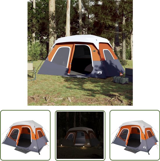 vidaXL Familietent - Kampeer Tent - Tent met LED 6-persoons snelontgrendeling lichtgrijs en oranje - Bungalowtent - Tent Met Led Verlichting - Waterdichte Tent van Merkloos