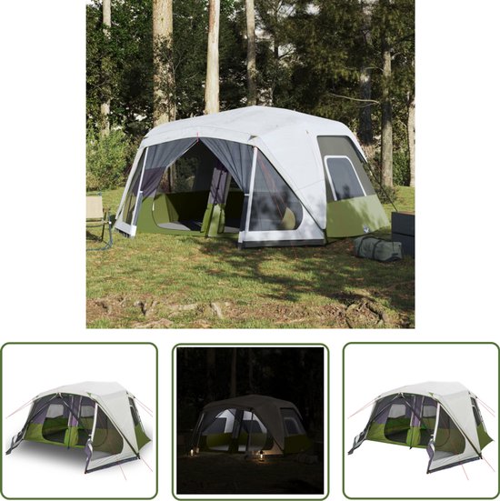 vidaXL Familietent - Kampeertent - Tent met LED 10-persoons snelontgrendeling lichtgroen - Bungalowtent - Groene Tent - Luxe Tent van Merkloos
