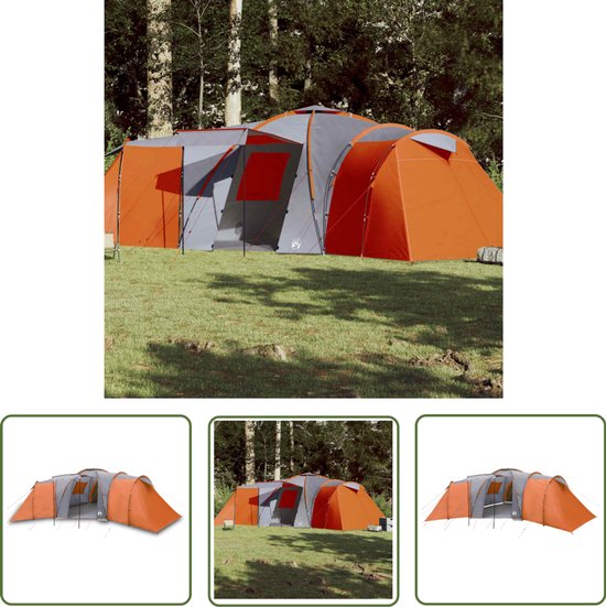vidaXL Familietent - Kampertent - Koepeltent 12-persoons waterdicht grijs en oranje - Koepeltent - Tent 12 Persoons - Waterdichte Tent van Merkloos