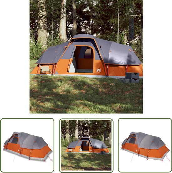 vidaXL Familietent - Koepeltent - Koepeltent 11-persoons waterdicht grijs en oranje - Campingtent - Tent 11 Persoons - Waterdicht Tent van VidaXL