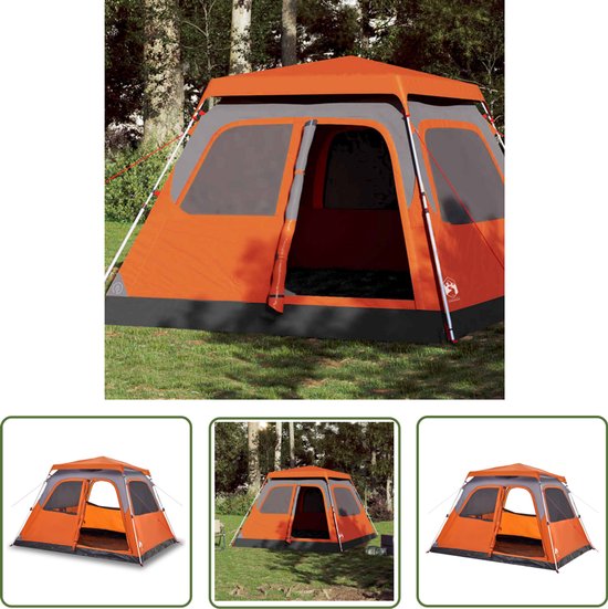 vidaXL Familietent - Koepeltent - Koepeltent 6-persoons snelontgrendeling grijs en oranje - Campingtent - Tent Grijs - Tent 6 Persoons van Merkloos