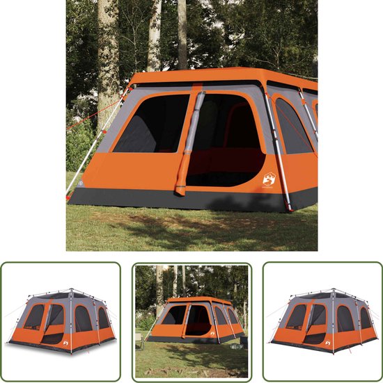 vidaXL Familietent - Koepeltent - Koepeltent 8-persoons snelontgrendeling grijs en oranje - Tent 8 Persoons - Campingtent - Buitenleven van Merkloos