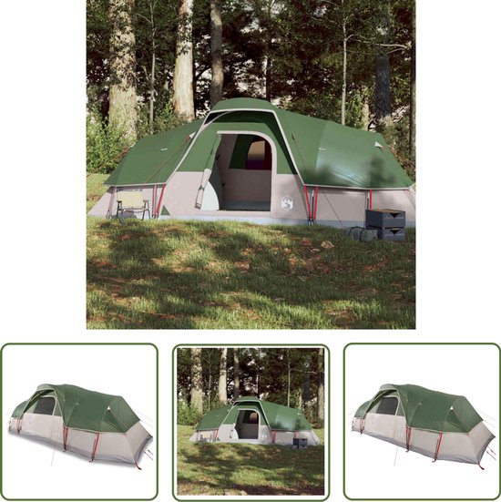 vidaXL Familietent - Koepeltent - Koepeltent voor gezin 11-persoons waterdicht groen - Campingtent - 11 Persoons Tent - Groene Tent van VidaXL