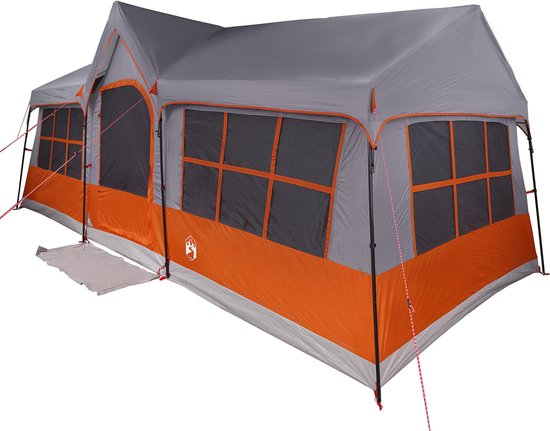 vidaXL - Familietent - met - dak - Grijs - en - Oranje - 622 - x - 295 - x - 238 - cm van Merkloos
