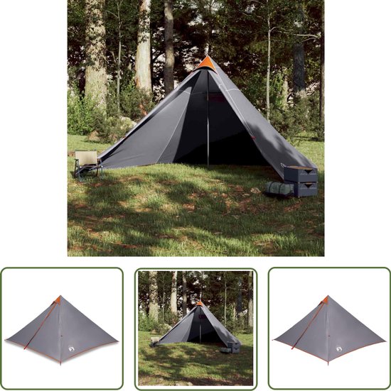 vidaXL Familietent - Tipitent - Tipitent voor gezin 7-persoons waterdicht grijs en oranje - Kampertent - Vakantiehuisje - Outdoorleven van Merkloos