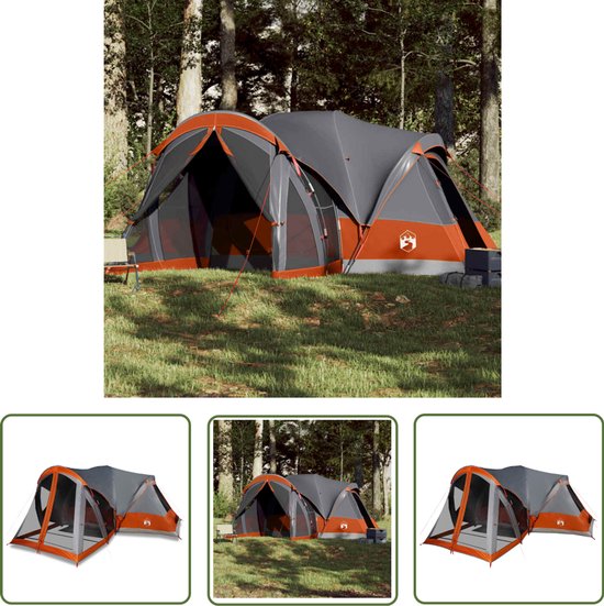 vidaXL Familietent - Tipitent - Tipitent voor gezin 8-persoons waterdicht grijs en oranje - Campingtent - Vouwtent - Outdoor van Merkloos