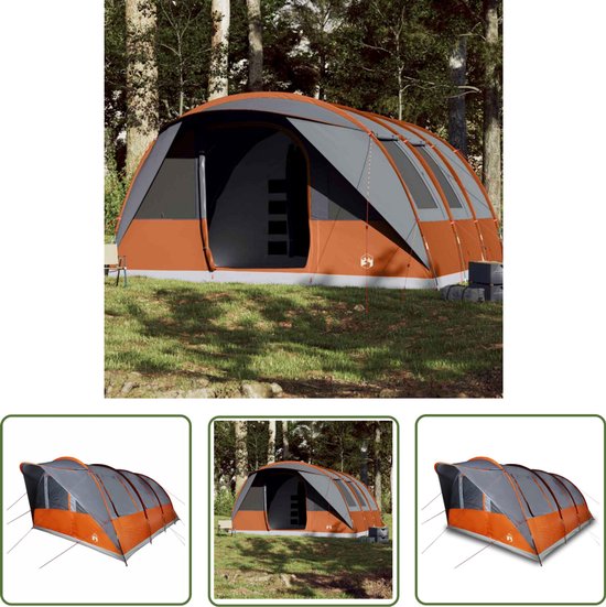 vidaXL Familietent - Tunneltent - Tunneltent 7-persoons waterdicht grijs en oranje - Campingtent - Waterdichte Tent - 7 Persoons Tent van Merkloos