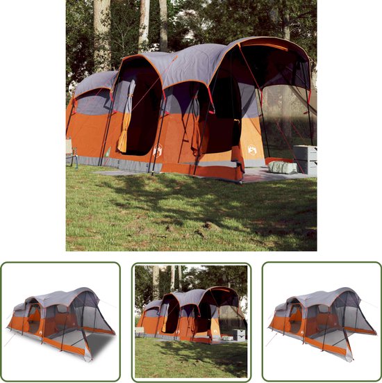 vidaXL Familietent - Tunneltent - Tunneltent 8-persoons waterdicht grijs en oranje - Campingtent - Buitenleven - Kampeerspullen van Merkloos