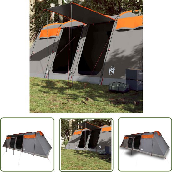 vidaXL Familietent - Tunneltent - Tunneltent 8-persoons waterdicht grijs en oranje - Kampeertent - Tent 8 Persoons - Waterdicht Tent van Merkloos