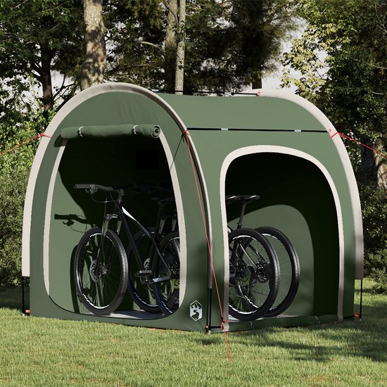 vidaXL - Fietstent - met - dak - met - opslag - met - luchtopening - Groen van VidaXL