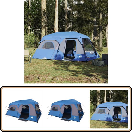 vidaXL Gezinstent 9-persoons - Waterdicht - Blauw Familietent - Gezinstent - Kampeertent - Bungalowtent - Waterdicht Tent van VidaXL
