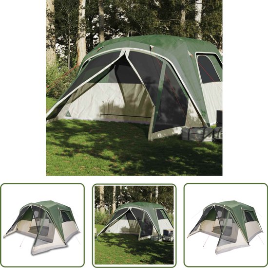 vidaXL Gezinstent - Kampertent - Gezinstent met luifel 6-persoons waterdicht groen - Familie Tent - Bungalow Tent - Groene Tent