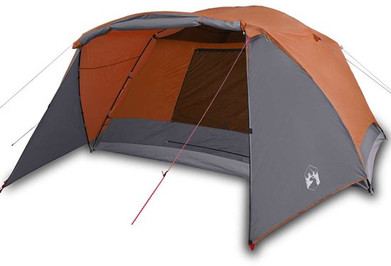 vidaXL - Gezinstent - met - luifel - 6-persoons - waterdicht - grijs - en - oranje van VidaXL