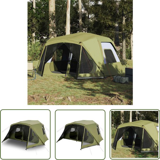 vidaXL Gezinstent - Tent - Tent 10-persoons waterdicht snelontgrendeling groen - Kampeerten - Groene Tent - Waterdicht Tent van Merkloos