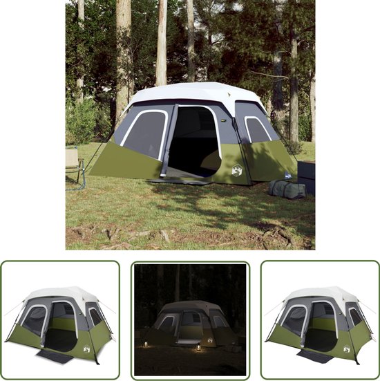 vidaXL Gezinstent - Tent - Tent met LED 6-persoons snelontgrendeling lichtgroen - Kampeertent - Camping - Buitenleven van Merkloos