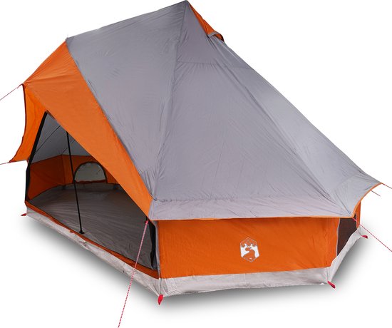 vidaXL - Gezinstent - Tipi - Grijs - en - Oranje - 8-Persoons - Waterdicht van VidaXL
