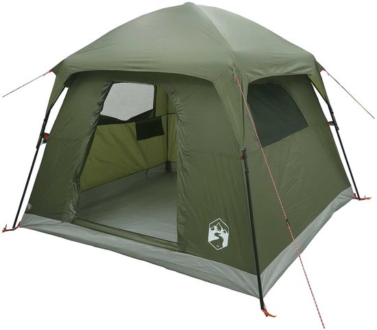 vidaXL - Huisje - Tent - 4-persoons - Olijfgroen - Polyester - en - Staal