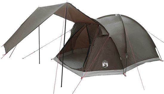 vidaXL - Huisje - Tent - met - dak - Bruin - grijs - 4-persoons - Polyester - en - Staal