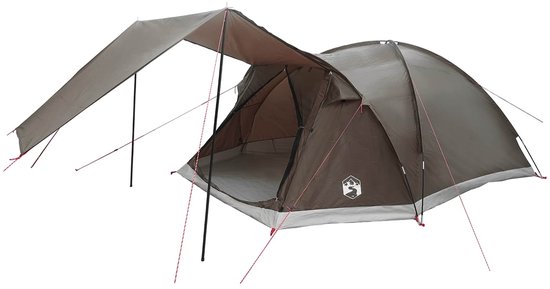 vidaXL - Huisje - Tent - met - dak - Bruin - grijs - 6-persoons - Polyester - en - Staal