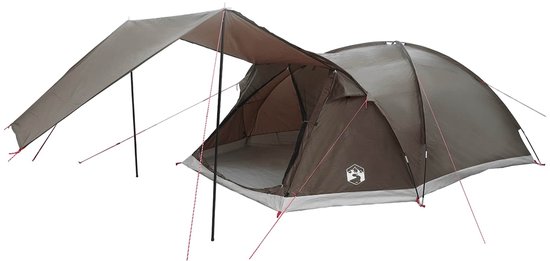vidaXL - Huisje - Tent - met - dak - Bruin - grijs - 8-persoons - Polyester - en - Staal