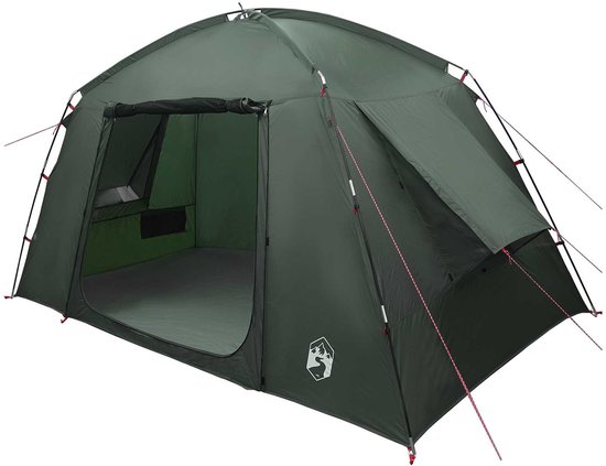 vidaXL - Huisje - Tent - met - dak - Leger - Groen - 300 - x - 210 - x - 156 - cm - Polyester