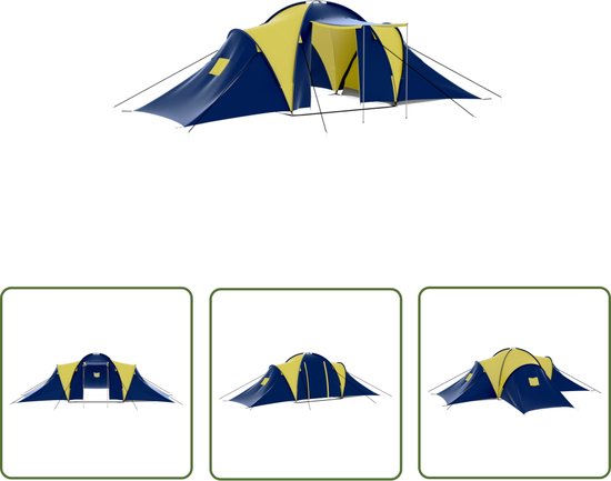 vidaXL Kampeer Tent - Tent - Tent 9-persoons polyester blauw en geel - Gezins Tent - 9 Persoons Tent - Polyester Tent van VidaXL