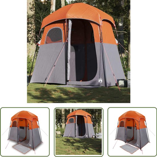 vidaXL Kampeeraccessoires - Douchetent - Douchetent 2-persoons waterdicht grijs en oranje - Toilettent - Tweepersoons Tent - Waterdicht Tent van Merkloos
