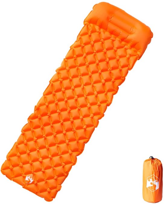 vidaXL - Kampeermatras - met - kussen - opblaasbaar - 1-persoons - oranje van Vidaxl