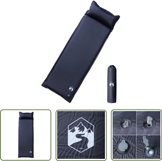 vidaXL Kampeermatras met kussen zelfopblazend 1-persoons grijs - Kampeermatras - Zelfopblazend Matras - Campingmatras - Slaapmat - Kampeerspullen van VidaXL
