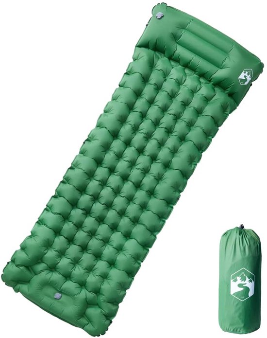 vidaXL - Kampeermatras - met - kussen - zelfopblazend - 1-persoons - groen van Merkloos