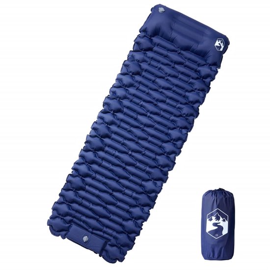 vidaXL - Kampeermatras - met - kussen - zelfopblazend - 1-persoons - marineblauw van Vidaxl