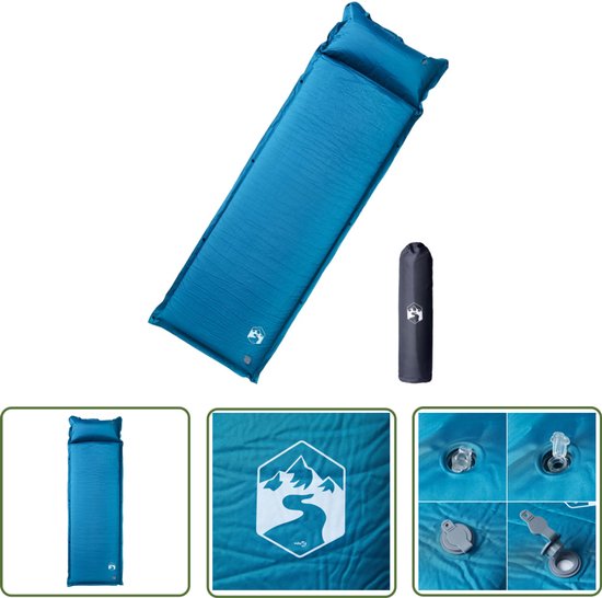 vidaXL Kampeermatras met kussen zelfopblazend 1-persoons turquoise - Kampeermatras - Zelfopblazend Matras - Campingmatras - Turkoois Matras - Ligmatras van VidaXL