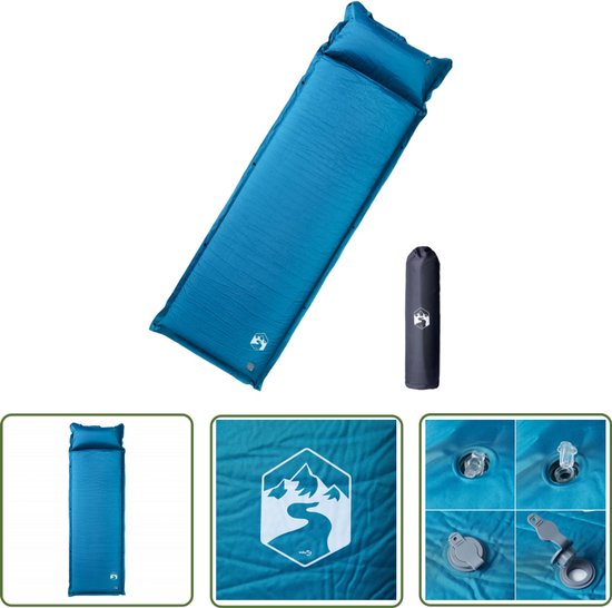 vidaXL Kampeermatras met kussen zelfopblazend 1-persoons turquoise - Kampeermatras - Zelfopblazend Matras - Turkoois Matras - Camping Bed - Slaapzak van VidaXL