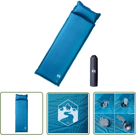 vidaXL Kampeermatras met kussen zelfopblazend 1-persoons turquoise - Kampeermatras - Zelfopblazend Matras - Turkoois Matras - Campingmatras - Slaapmat van VidaXL