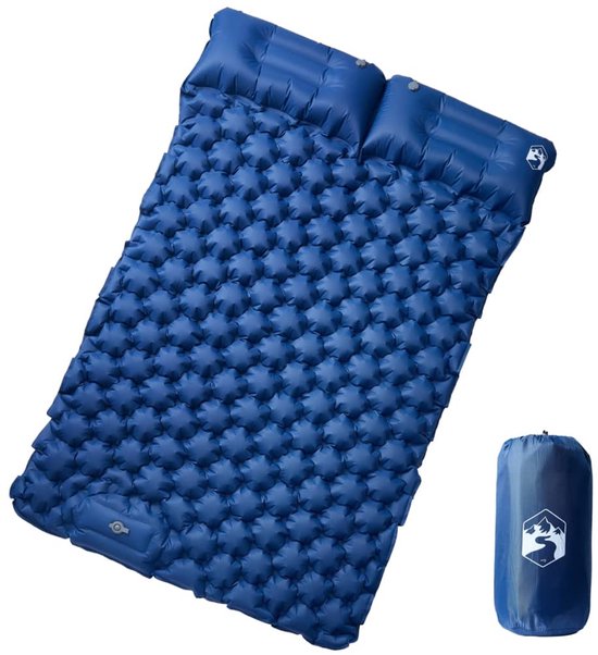 vidaXL - Kampeermatras - met - kussens - zelfopblazend - 2-persoons - marineblauw van Vidaxl