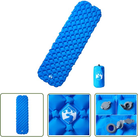 vidaXL Kampeermatras opblaasbaar 190x58x6 cm 1-persoons blauw - Kampeermatras - Slaapmat - Campingbed - Luchtmatras - Opblaasbaar Matras van VidaXL